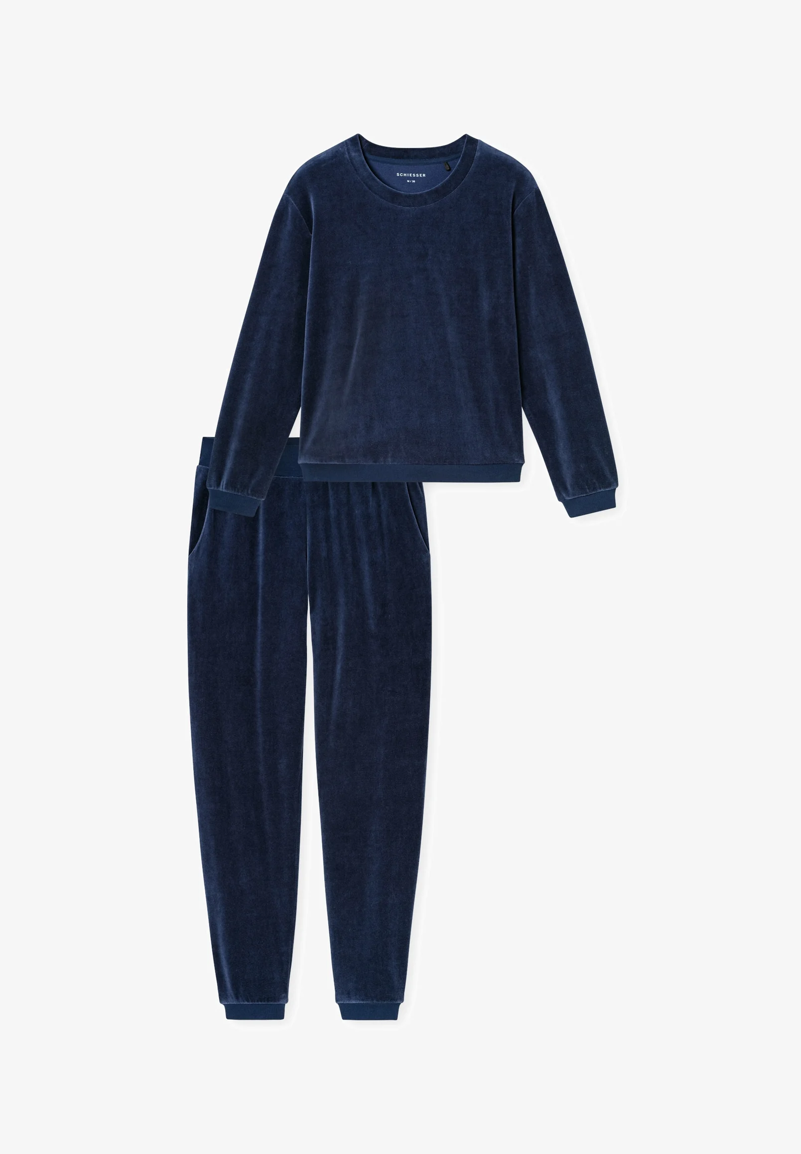 184086-661 Schiesser lsl pyjama lang velours deepsea blue