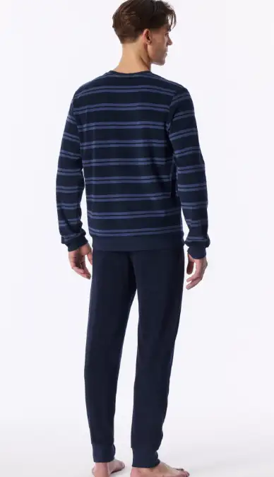 183940-861 Schiesser heren badstof pyjama lsl blauw - Afbeelding 3